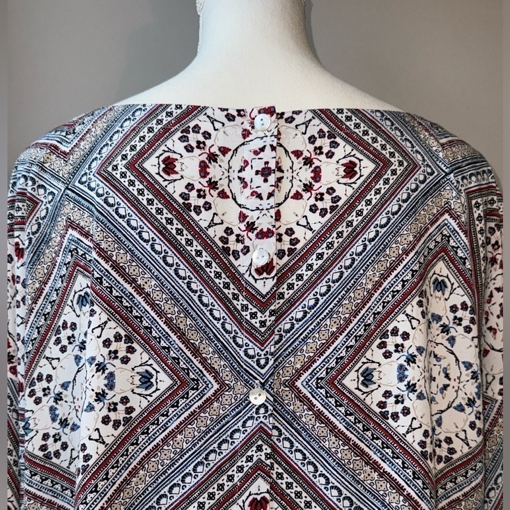 J. Jill Blouse Tunic Boatneck 3/4 Sleeves Lightweight Button Back XL Boho Summer - Picture 7 of 12